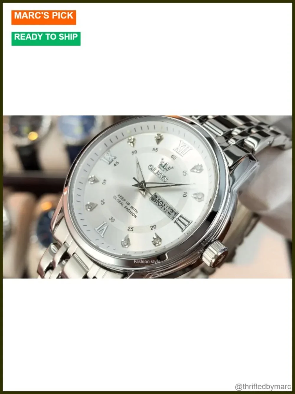 Business Diamond Easy Read Mens Wristwatch - Analog Luxury Stainless Steel